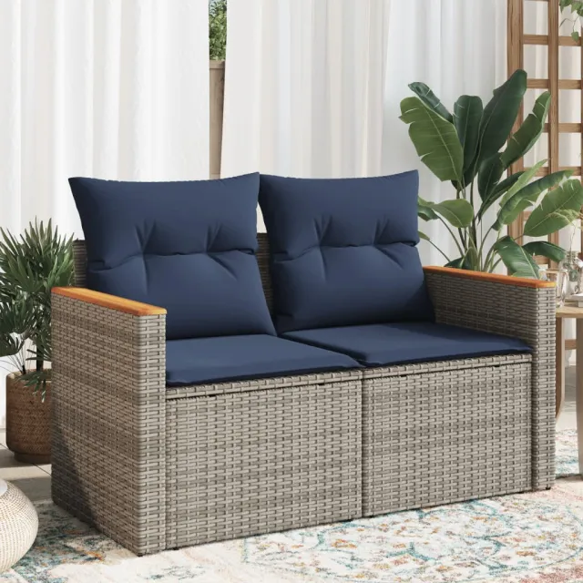 Garden Sofa with Cushions, 2 Seater, Poly Rattan Gray - Shop at LoveMi