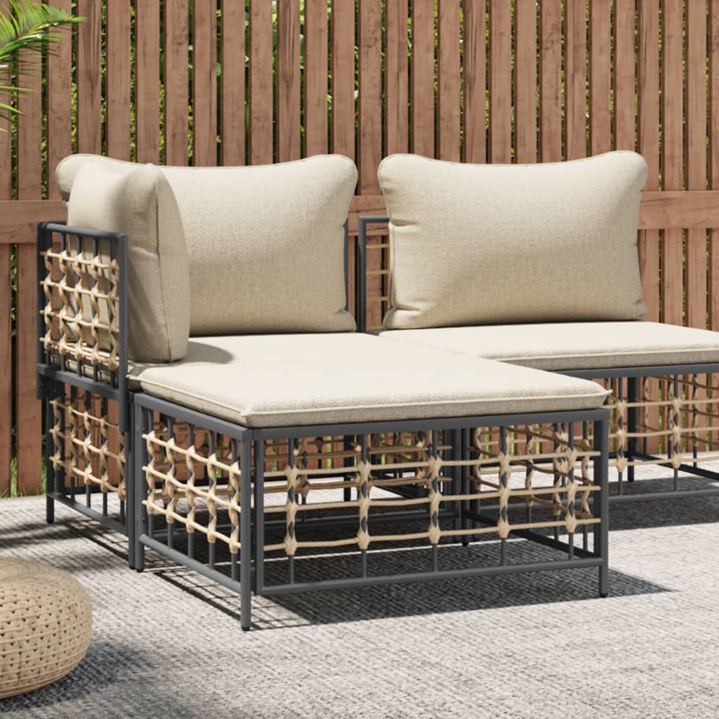 garden stool with cushion, poly rattan; garden table Beige - Shop at LoveMi