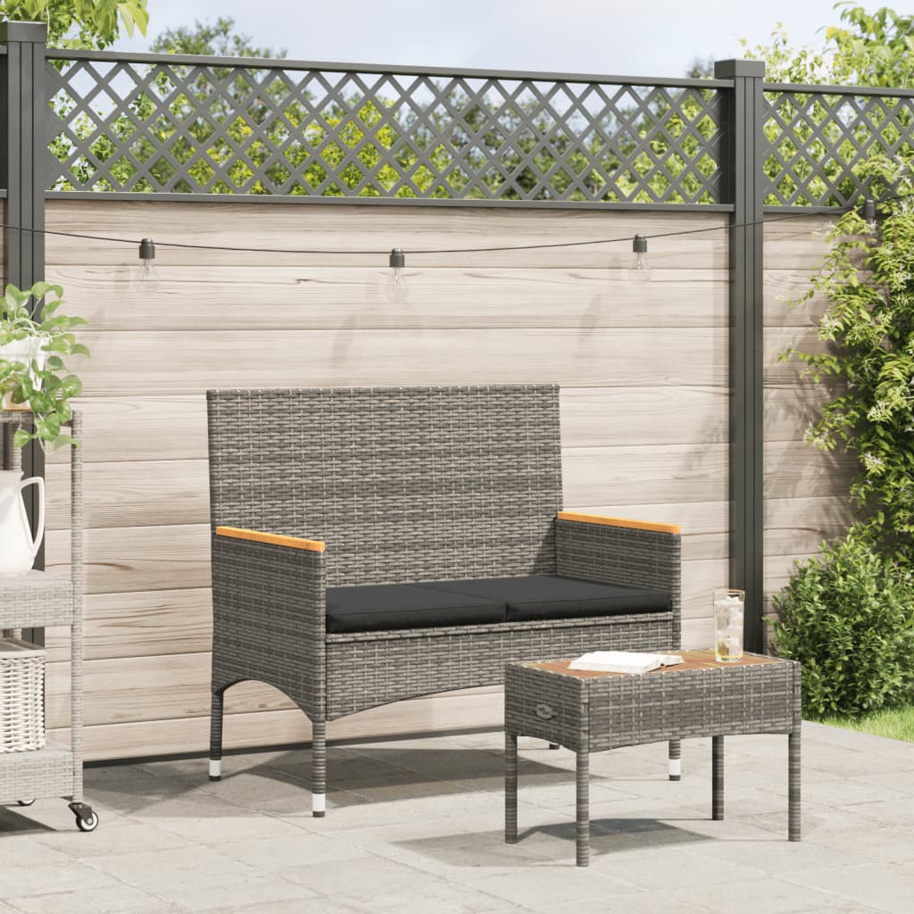 2 seater garden bench with cushions and table, poly Gray - Shop at LoveMi