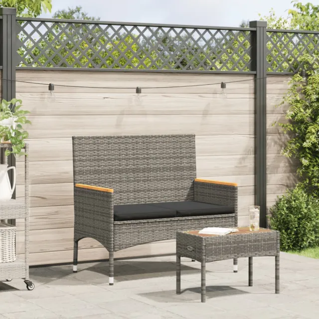 2 seater garden bench with cushions and table, poly Gray - Shop at LoveMi