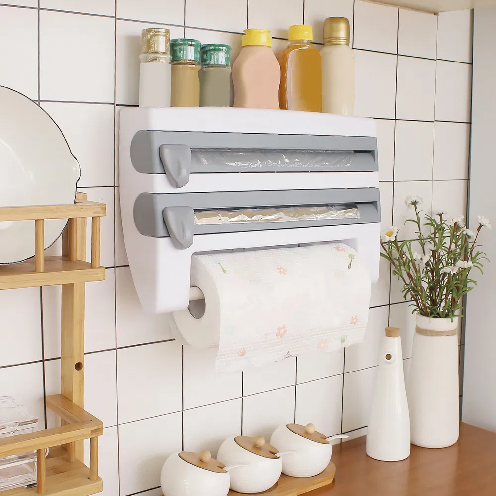 Kitchen Roll Dispenser Paper Roll Holder Plastic Wrap Film Foil Paper Organizer