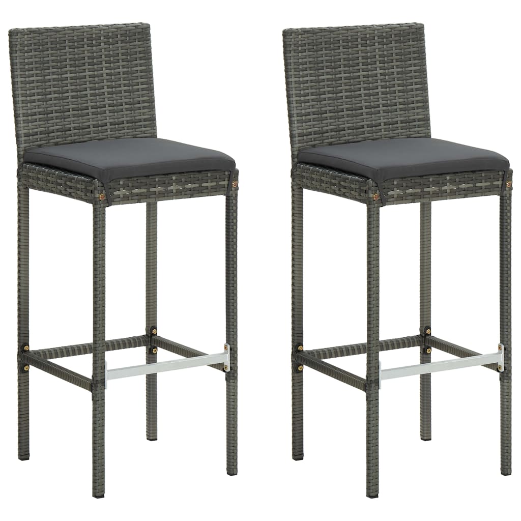 Garden Bar Stools with Cushions, , Poly Rattan Gray - Shop at LoveMi