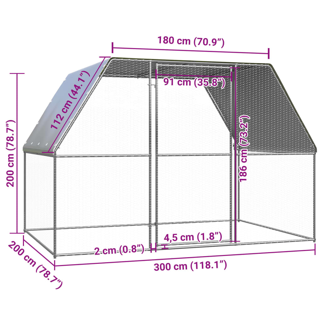   Outdoor Chicken Cage 3x2x2 m Galvanized