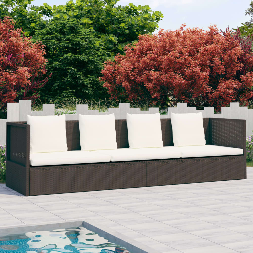 Garden Sofa Bed Poly Rattan Garden Sofa Bed with Cushions Brown - Shop at LoveMi