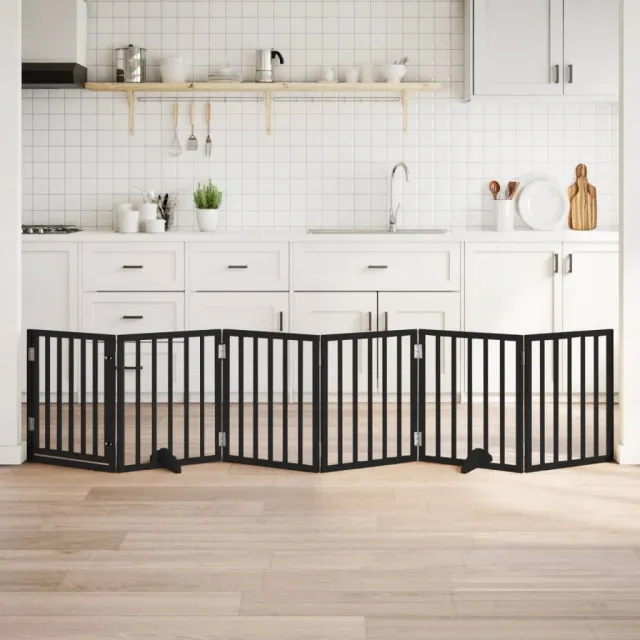 Dog Gate Foldable 3 Panels 150 cm Poplar Wood Black - Shop at LoveMi