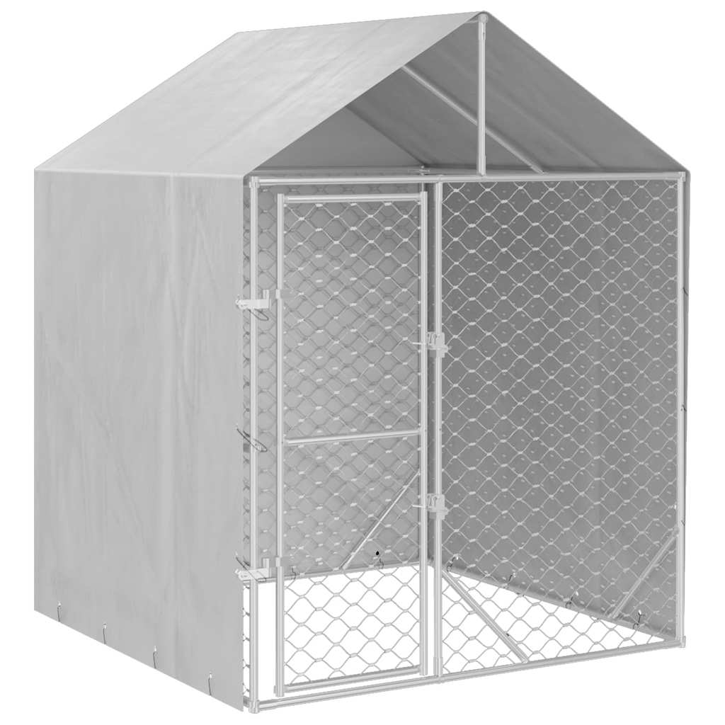   Outdoor Dog Kennel with Roof, Silver, 2x2x2.5 m, Galvanized