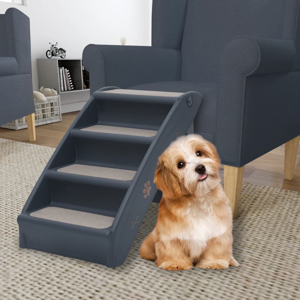 Foldable Dog Stairs Cream 62x40x49.5 cm Dog Stairs Dark Grey - Shop at LoveMi