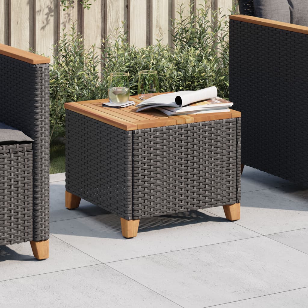 Garden Table 45x Poly Rattan Acacia Wood Black - Shop at LoveMi