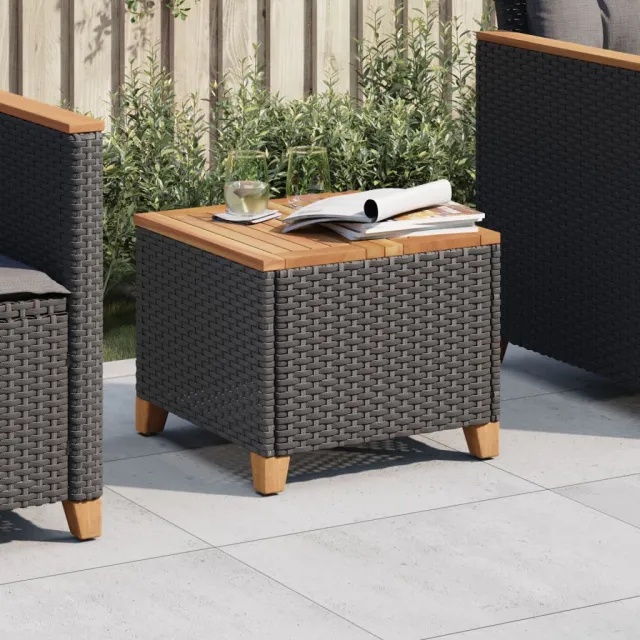 Garden Table 45x Poly Rattan Acacia Wood Black - Shop at LoveMi
