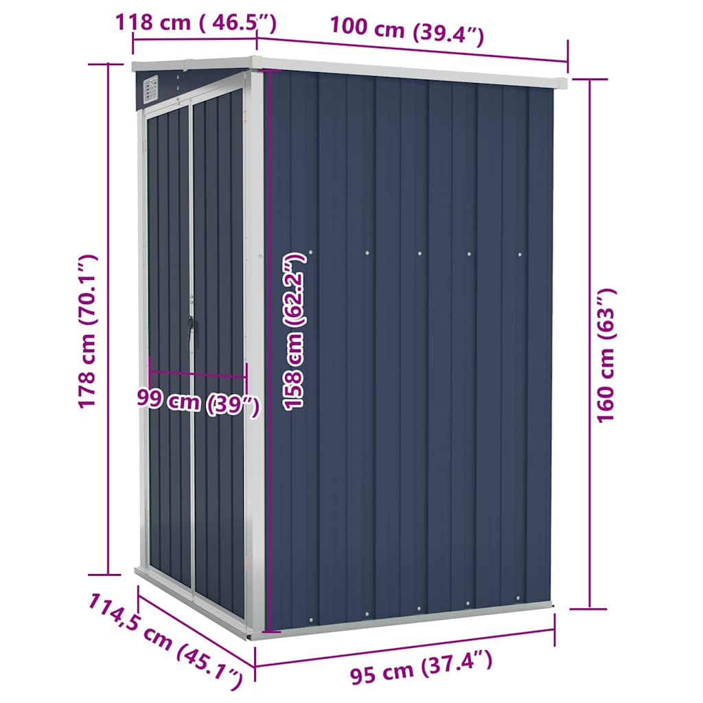 Wall-mounted Garden Shed Galvanized Steel Anthracite Grey Storage_voghion.com