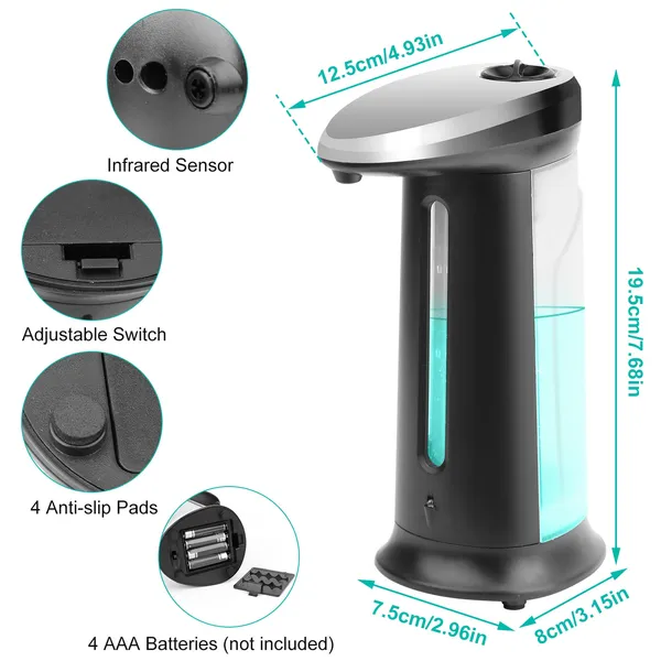 Automatic Soap Dispenser 16.9OZ Anti-slip Sensor Refillable Hand Gel Desktop Dispenser 2 Drop Volume Adjustment