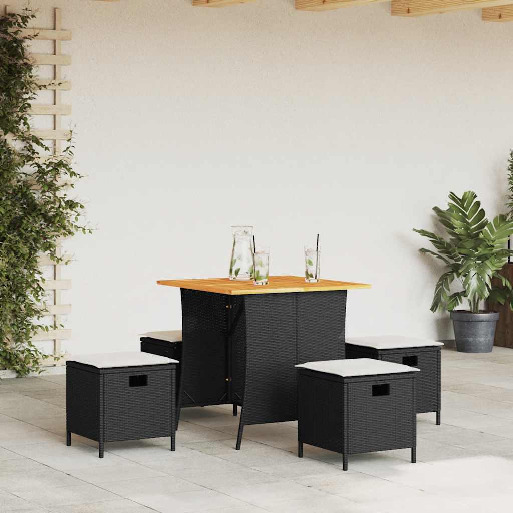 5 piece garden dining set with cushions, poly rattan Black - Shop at LoveMi
