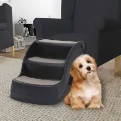 3-Step Foldable Dog Staircase, Cream - Black - View 1