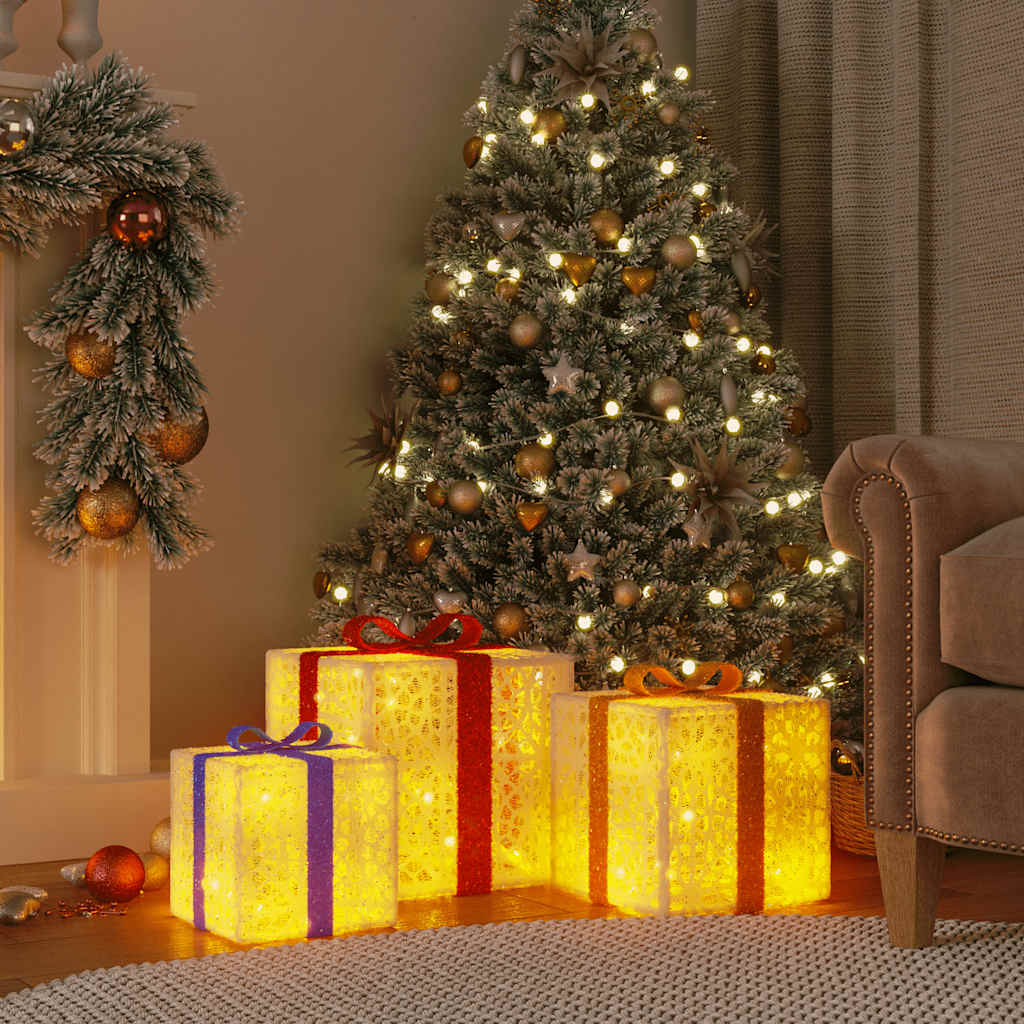 LED illuminated Gift Boxes, 3 pcs., 64 LEDs, Warm White
