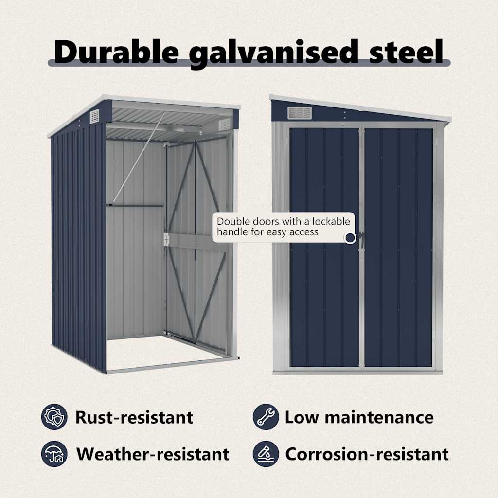 Wall-mounted Garden Shed Galvanized Steel Anthracite Grey Storage_voghion.com