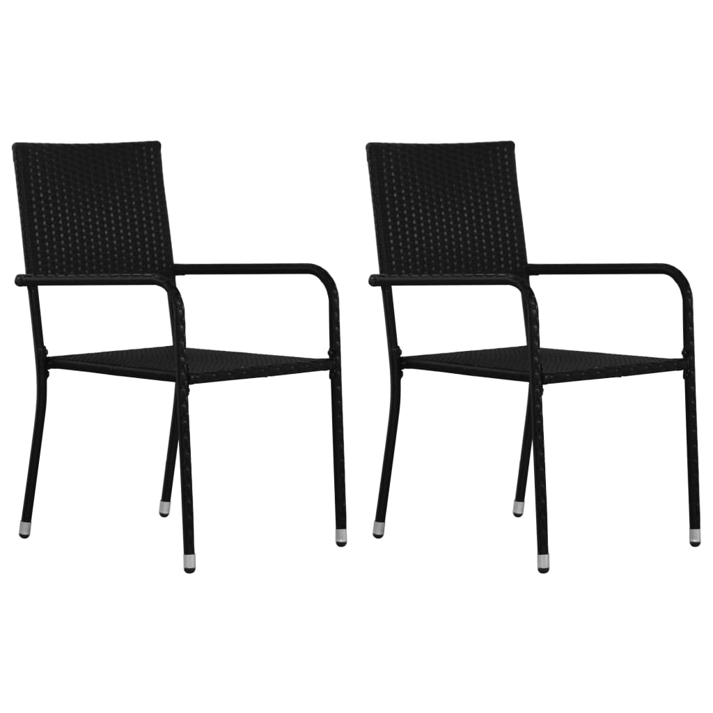 Garden Dining Chairs, Set of 2, Stackable, Polyrattan Black - Shop at LoveMi