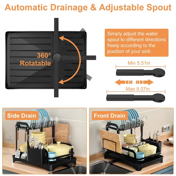 2-Tier Dish Drying Rack For Kitchen Counter Space Saving Rustproof Dish Rack With Drainboard Detachable Kitchen Drainer Organizer Set_voghion.com