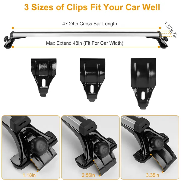 47.24in Universal Top Roof Rack Cross Bar Cargo Carrier Aluminum Crossbar Rack With 165LBS Capacity Fit For Most Vehicle Wagon Car Without Roof Side Rail