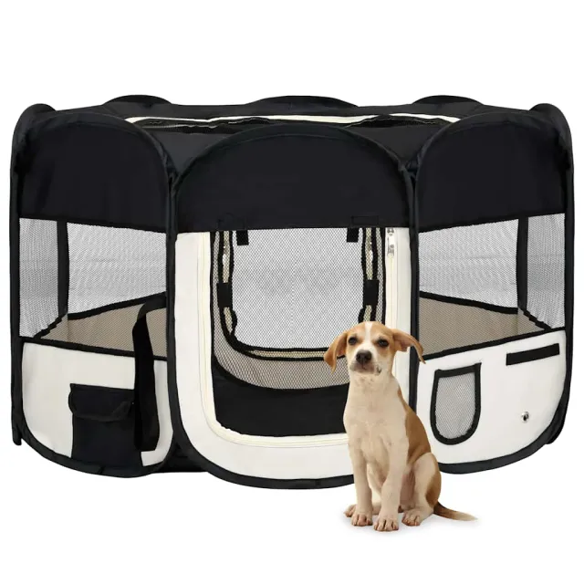 Foldable Puppy Playpen with Carrying Bag 125x Foldable Black - Shop at LoveMi
