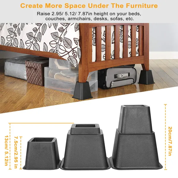 8Pcs Furniture Risers 500kg 1100lbs Capacity Bed Lifters Adjustable Couch Table Chair Risers — foto 3