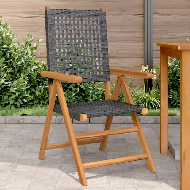 Garden Chairs, , Solid Acacia Wood and Poly Black - Shop at LoveMi