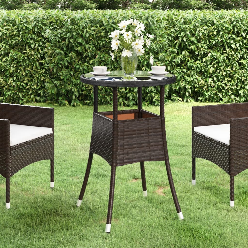 garden table Ø tempered glass and poly rattan Brown - Shop at LoveMi