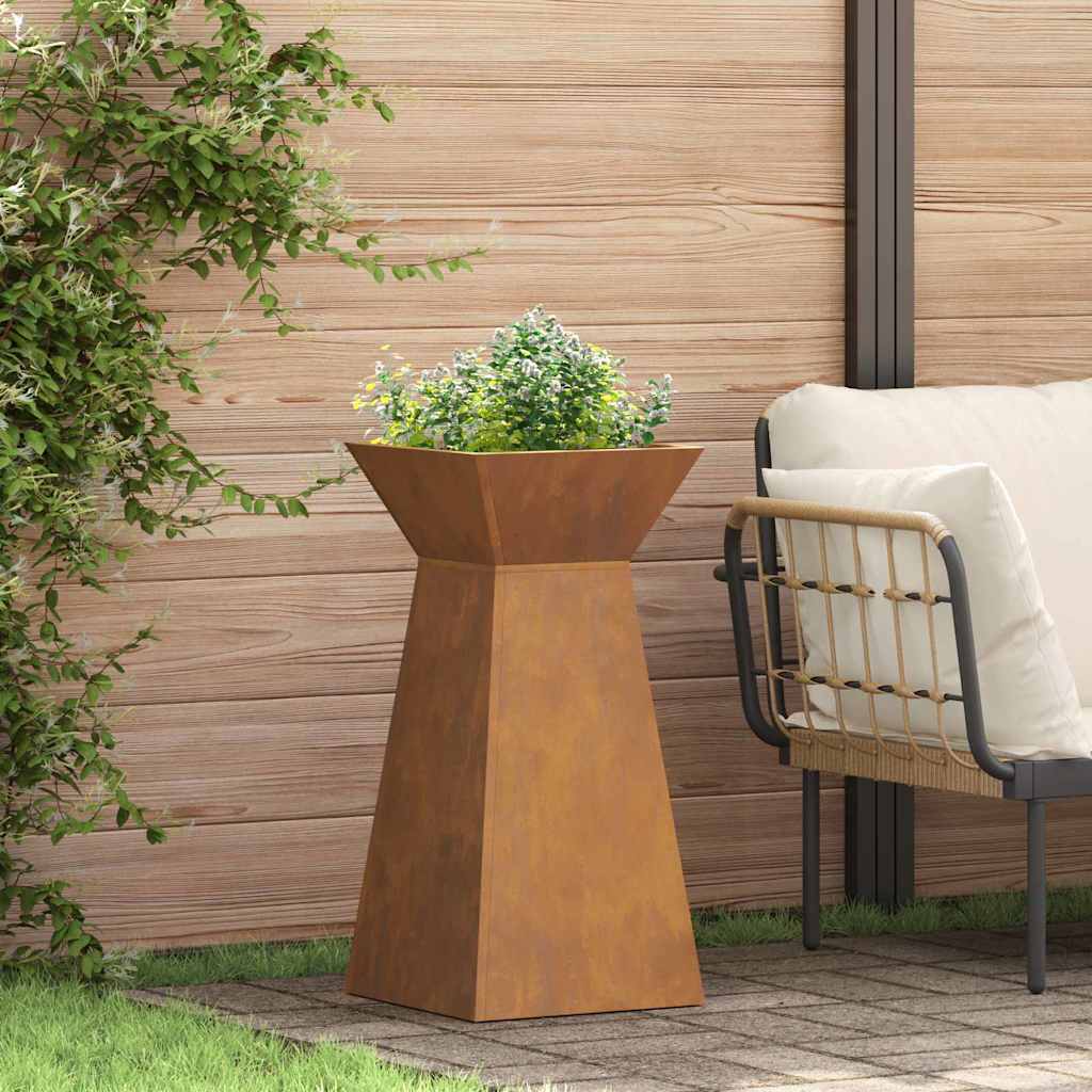 Stahl-Pflanzsäulen-Pflanzgefäß mit trapezförmigem Design für die Gartendekoration und Pflanzenpräsentation_voghion.com