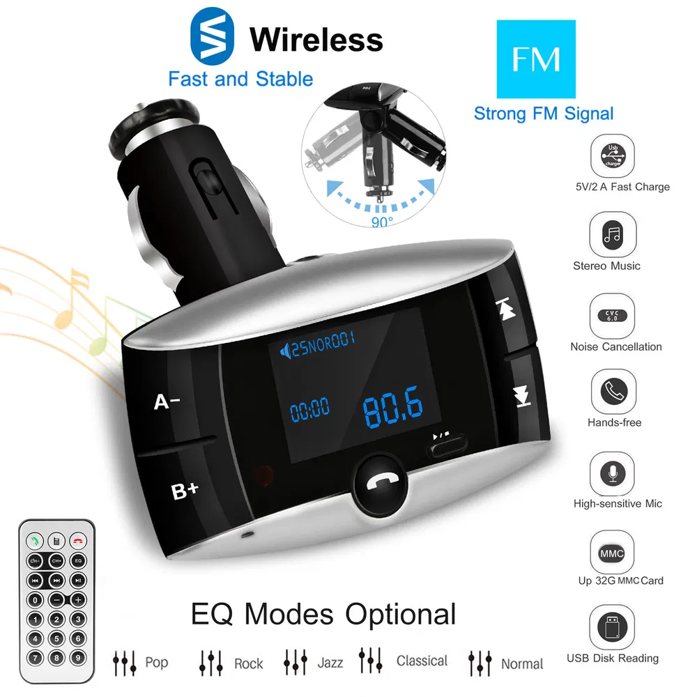 Car Wireless FM Transmitter USB Charger Hands-free Call MP3 Player SD Card Reading Aux-in LED Display - Image 5