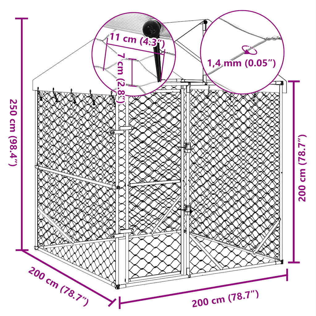   Outdoor Dog Kennel with Roof, Silver, 2x2x2.5 m, Galvanized