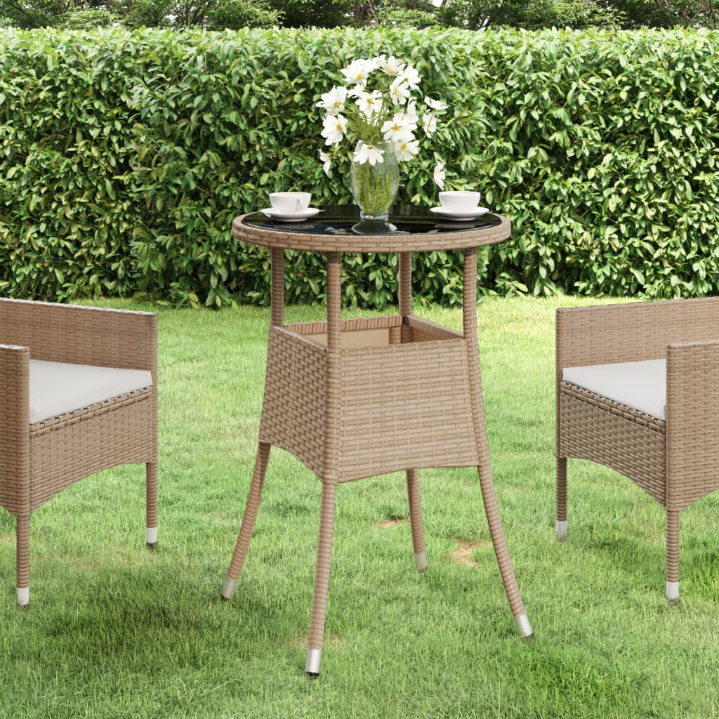 garden table Ø tempered glass and poly rattan Beige - Shop at LoveMi