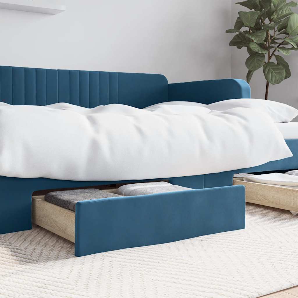Bed Drawers . Wood and Velvet Blue - Shop at LoveMi