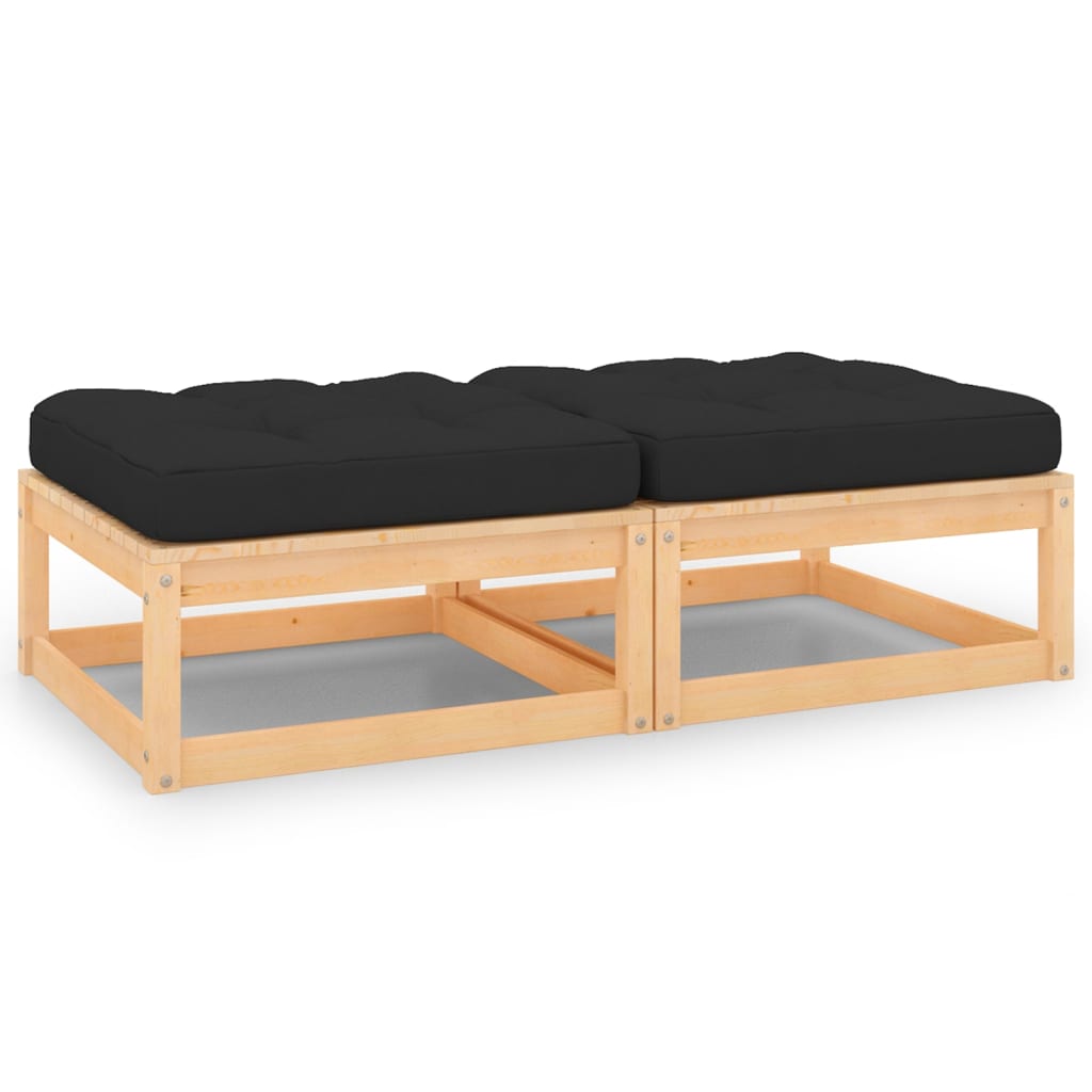 Garden Footstool with Cushion, , Solid Pine Wood Brown And Anthracite - Shop at LoveMi