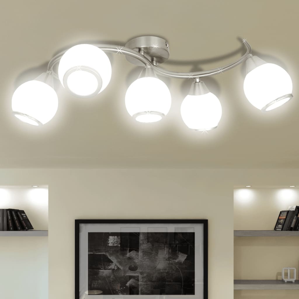 Ceiling light with glass shades on a curved track 3 ×
