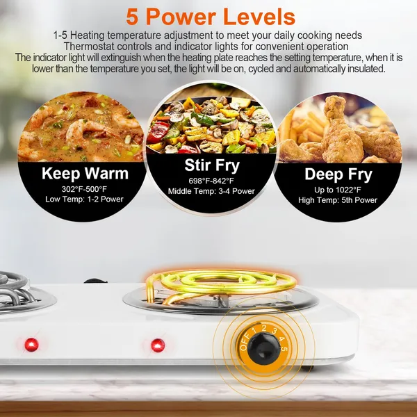 2000W Electric Double Burner Portable Coil Heating Hot Plate Stove Countertop RV Hotplate With Non Slip Rubber Feet… - 5