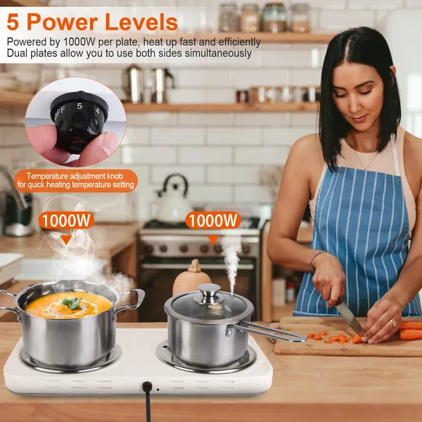 2000W Electric Double Burner Portable Coil Heating Hot Plate Stove Countertop RV Hotplate With Non Slip Rubber Feet… - 4