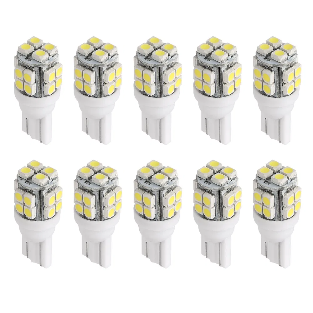 10Pcs 12V T10 LED Light Bulb Wedge Base Interior Dome Map LED Lights License Plate Trunk Side – White