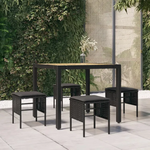 Garden Stools with Cushions, , Poly Rattan Black - Shop at LoveMi