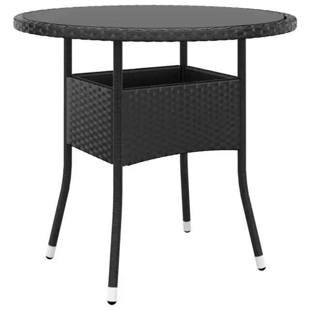 garden table Ø tempered glass and poly rattan Black - Shop at LoveMi