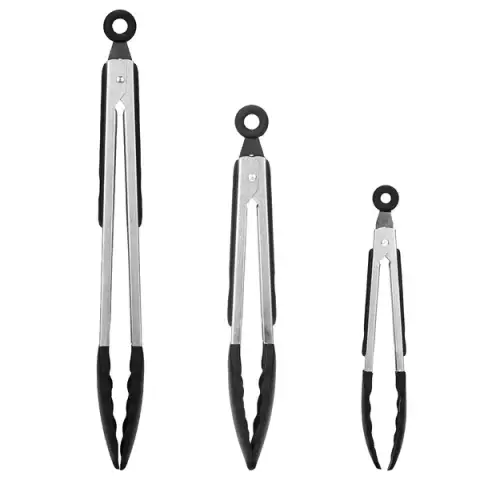 3pcs kitchen tongs stainless steel locking food tongs with silicon tips