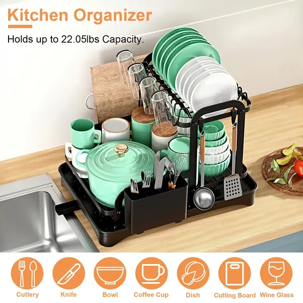 2-Tier Dish Drying Rack For Kitchen Counter Space Saving Rustproof Dish Rack With Drainboard Detachable Kitchen Drainer Organizer Set_voghion.com