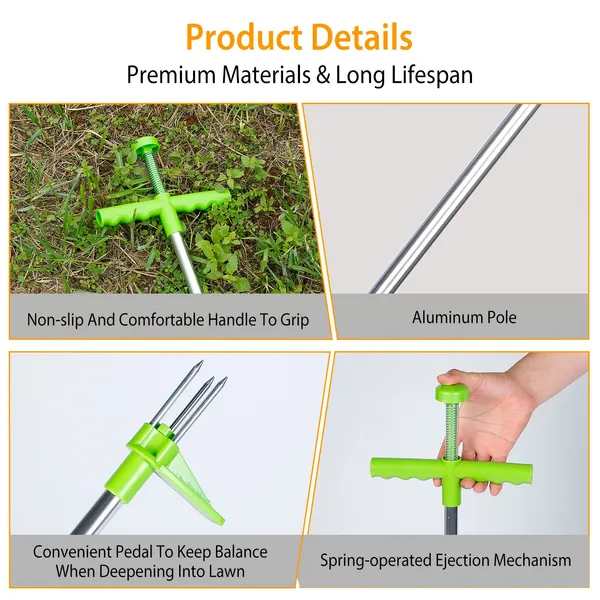 Weed Puller Twister Stand Up Root Removal Hand Tool 3 Claws Aluminum Grass Manual Remover 38.98in Long Handle With Foot Pedal