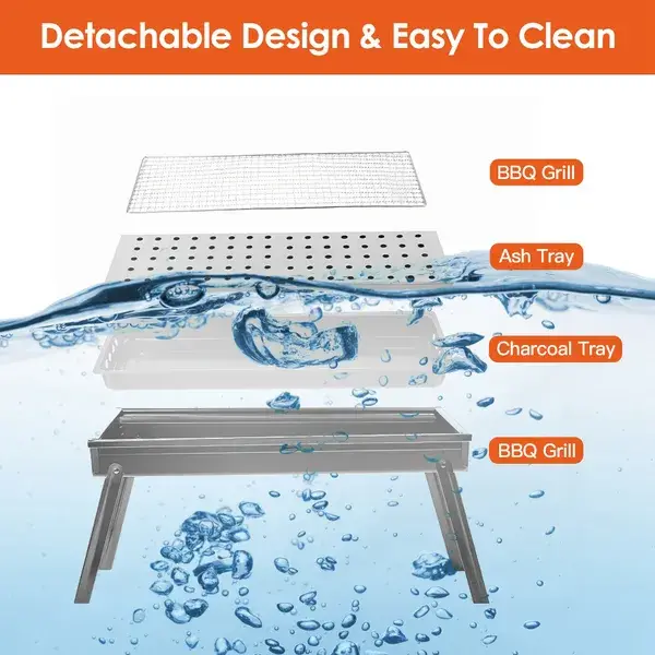 Foldable Charcoal BBQ Grill Stainless Steel Grill Net Easy Setup Portable Tabletop Barbecue Grill For Camping Picnic Outdoor Party Backyard