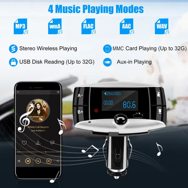 Car Wireless FM Transmitter USB Charger Hands-free Call MP3 Player SD Card Reading Aux-in LED Display - Image 1
