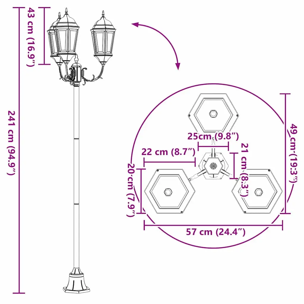 garden light pole dark green and   garden light pole and
