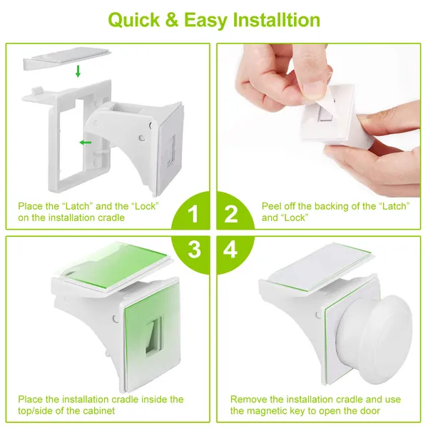 Magnetic Cabinet Locks Child Safety Drawer Locks Adhesive — White view 5