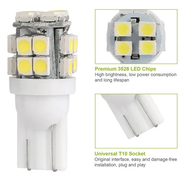 10Pcs 12V T10 LED Light Bulb Wedge Base Interior Dome Map LED Lights License Plate Trunk Side - Image 4