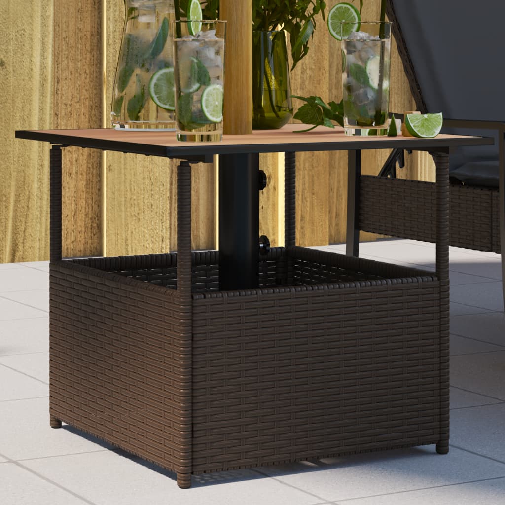 Garden table with parasol hole 55x55x46.5 cm Poly rattan Brown - Shop at LoveMi
