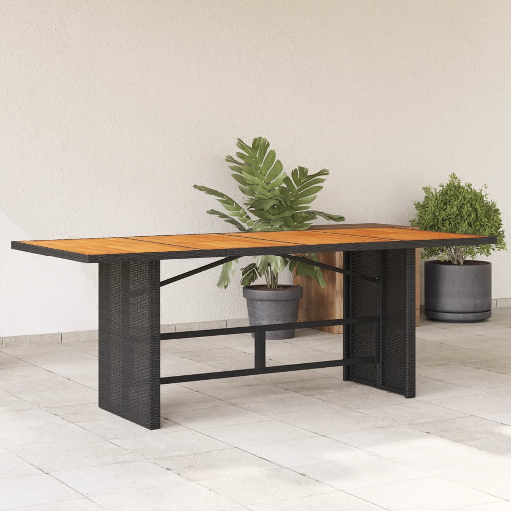 garden table with wooden top 190x poly rattan Black - Shop at LoveMi