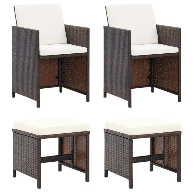 4 piece garden chair and stool set, poly rattan Brown - Shop at LoveMi