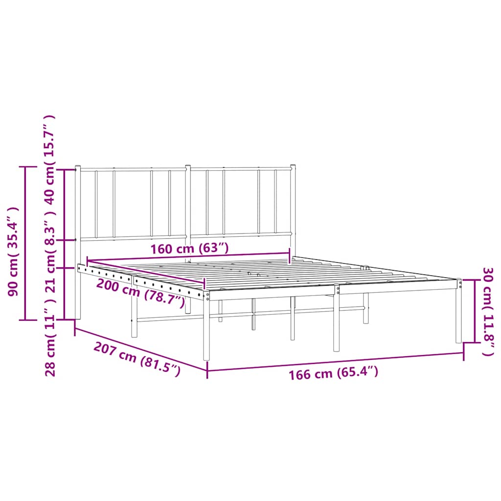 White Metal Bed Frame with Headboard